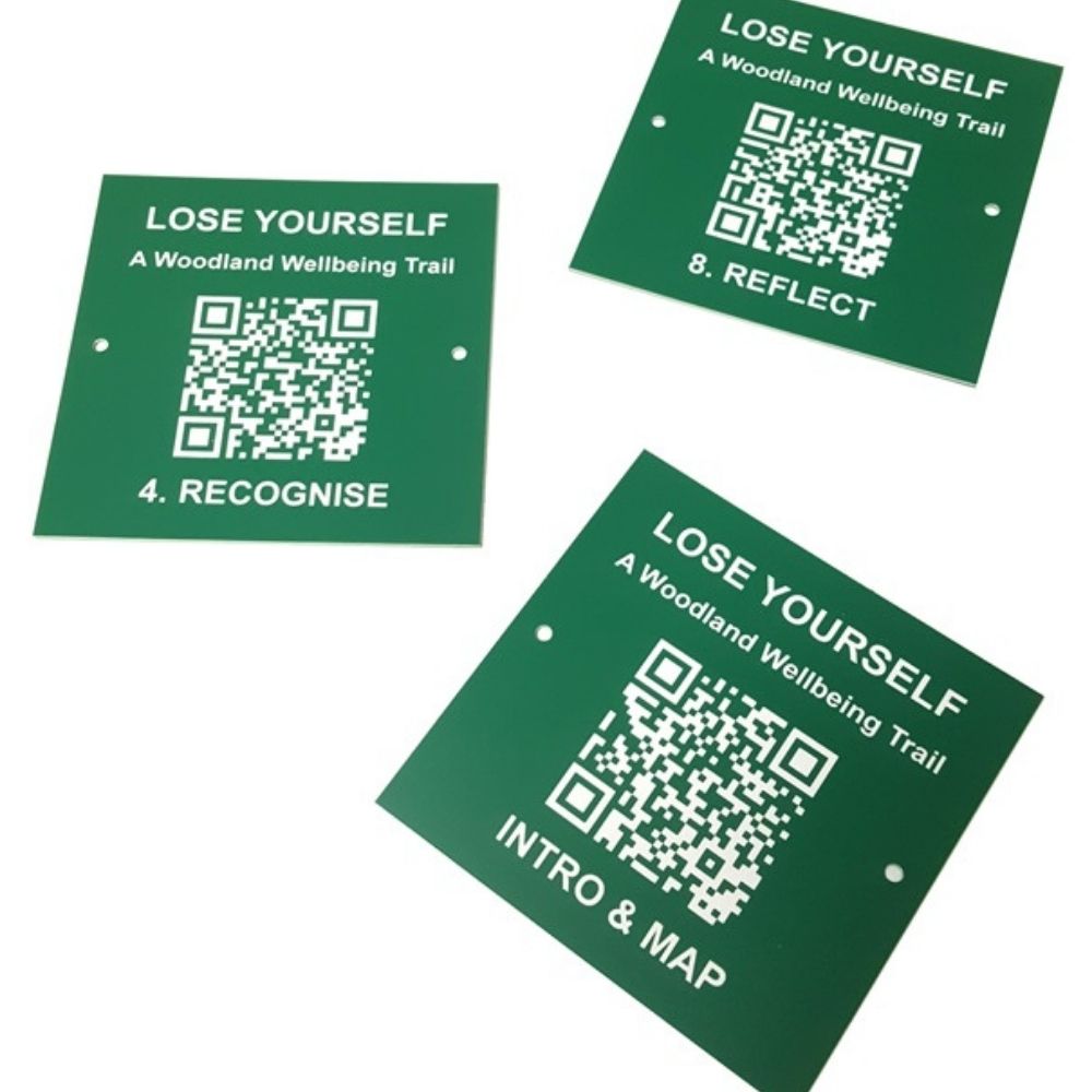 Engraved Green QR Code Labels with Fixing Holes Durable green engraved QR code labels featuring white lettering and fixing holes